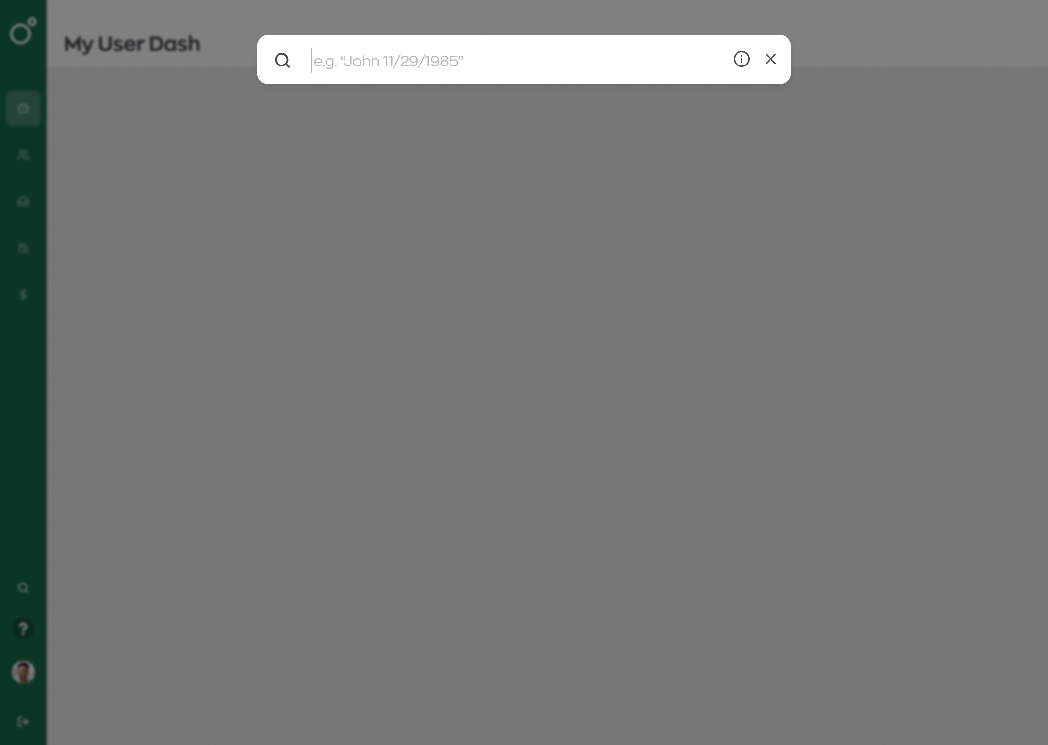 Search overlay, empty state